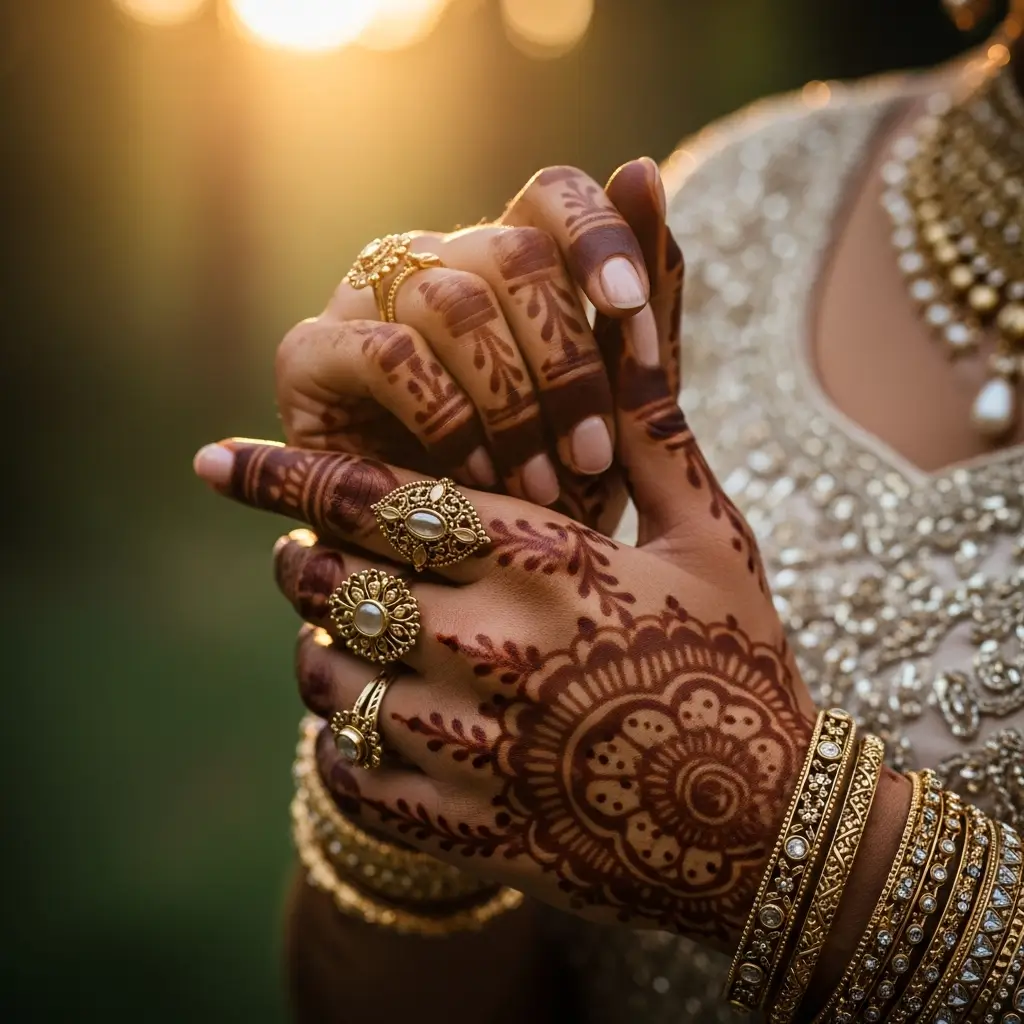 Arabic mehndi vine pattern on forearm — bridal henna by Janvi Studio