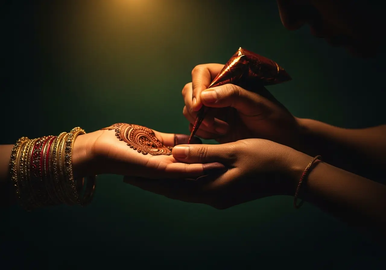 Lead artist applying bridal mehndi — Janvi Studio